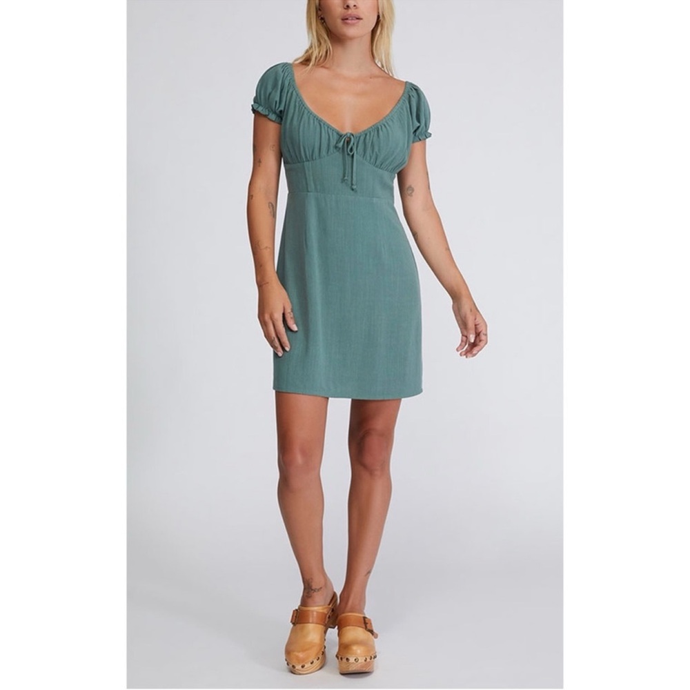 LA HEARTS Green Tie Front Linen Blend Mini Dress S